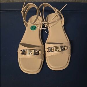 DKNY Women's Beige Sandals with Logo Accent